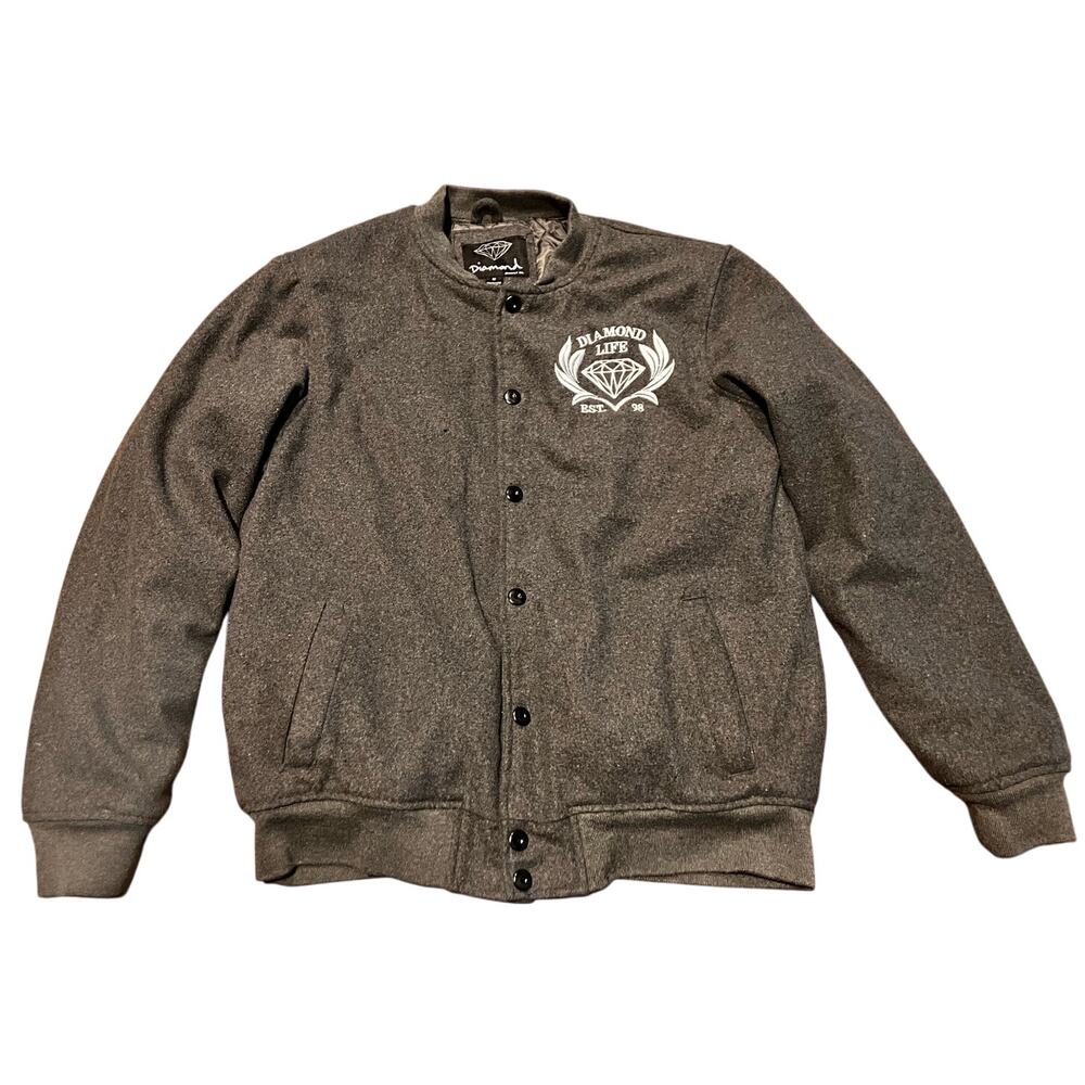 Diamond‎ Supply Co Jacket Gray Quilted Bomber Diamond Life Logo Men's Size M